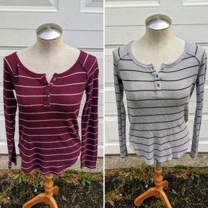 So Striped Thermal Tops Gray Burgundy Set of 2 XXS XS S